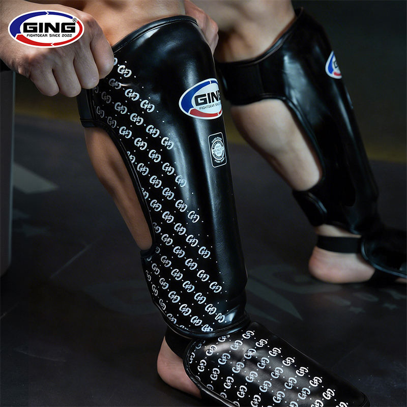 Espinilleras GING de Cuero PU de Alta Calidad, Ligeras, Protección Profesional, Transpirables, Compresivas y Duraderas para Muay thai y k1