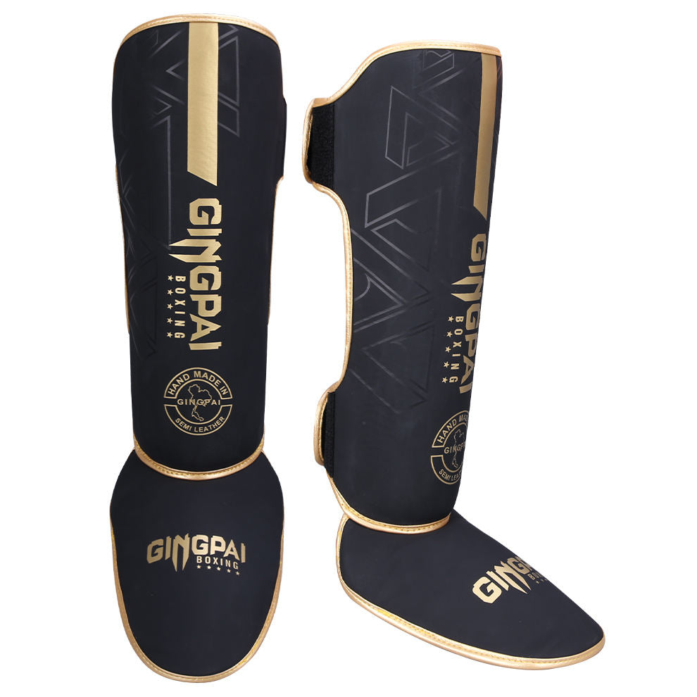 Espinilleras GINGPAI de Cuero PU de Alta Calidad, Soportes de Tobillo Ligeros y Protectores para Kickboxing y Muay Thai, Calentadores para Piernas