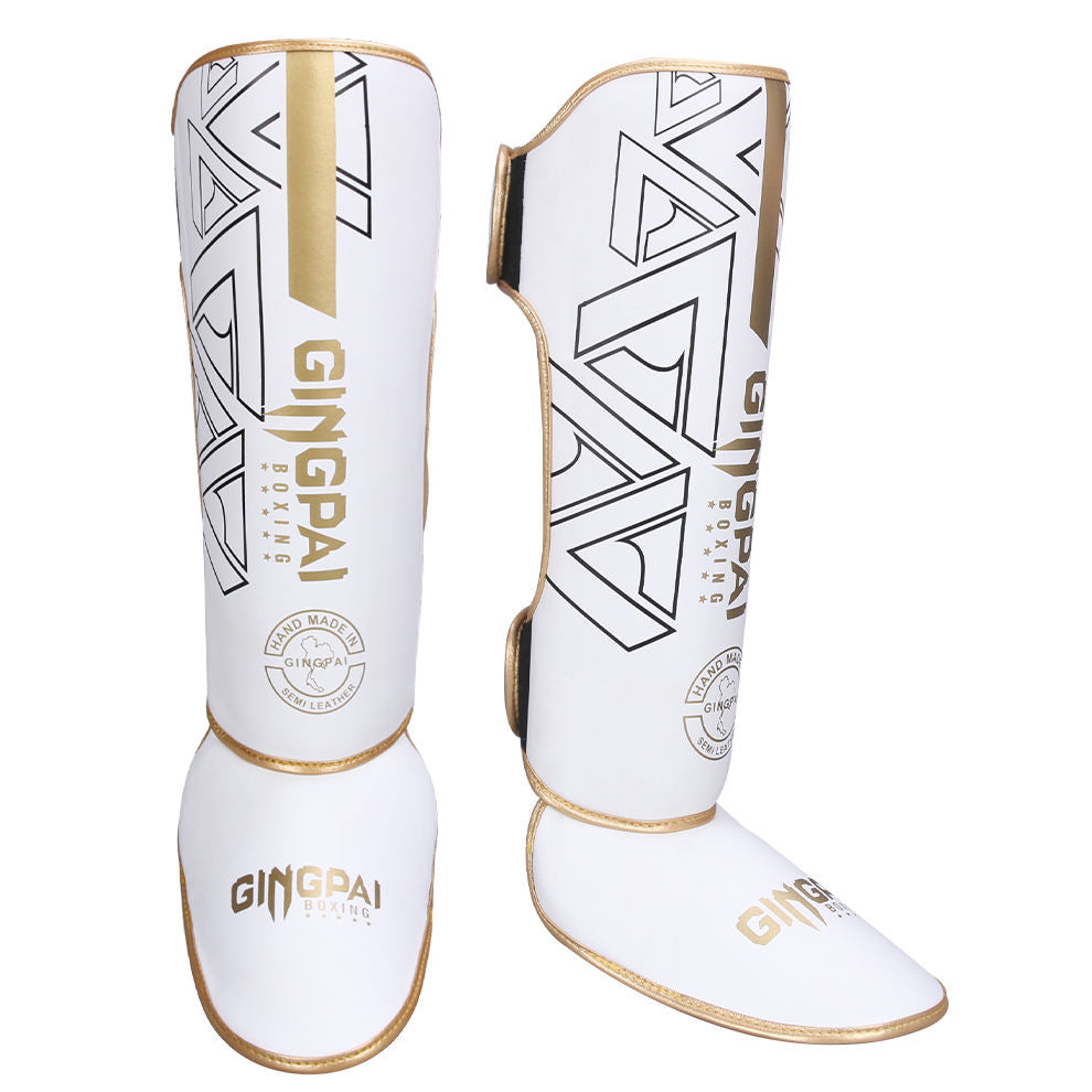 Espinilleras GINGPAI de Cuero PU de Alta Calidad, Soportes de Tobillo Ligeros y Protectores para Kickboxing y Muay Thai, Calentadores para Piernas
