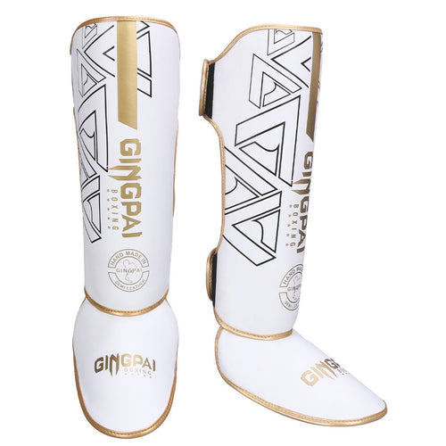 Espinilleras GINGPAI de Cuero PU de Alta Calidad, Soportes de Tobillo Ligeros y Protectores para Kickboxing y Muay Thai, Calentadores para Piernas