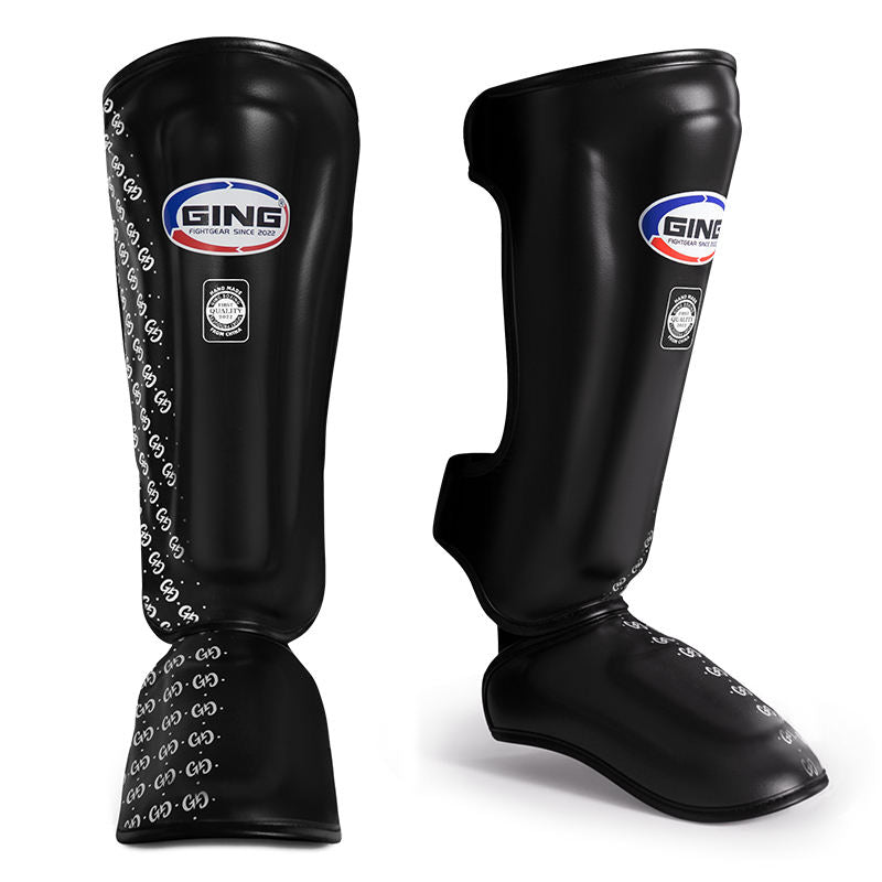Espinilleras GING de Cuero PU de Alta Calidad, Ligeras, Protección Profesional, Transpirables, Compresivas y Duraderas para Muay thai y k1