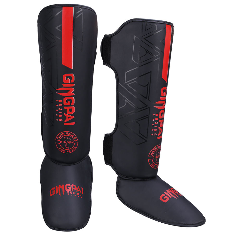 Espinilleras GINGPAI de Cuero PU de Alta Calidad, Soportes de Tobillo Ligeros y Protectores para Kickboxing y Muay Thai, Calentadores para Piernas