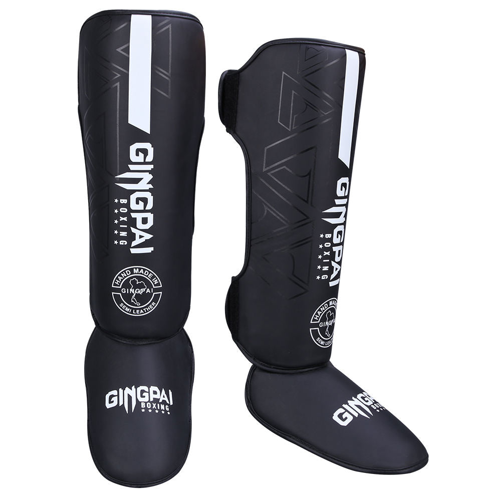 Espinilleras GINGPAI de Cuero PU de Alta Calidad, Soportes de Tobillo Ligeros y Protectores para Kickboxing y Muay Thai, Calentadores para Piernas