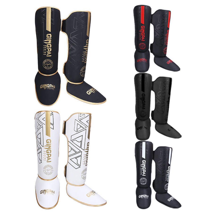 Espinilleras GINGPAI de Cuero PU de Alta Calidad, Soportes de Tobillo Ligeros y Protectores para Kickboxing y Muay Thai, Calentadores para Piernas