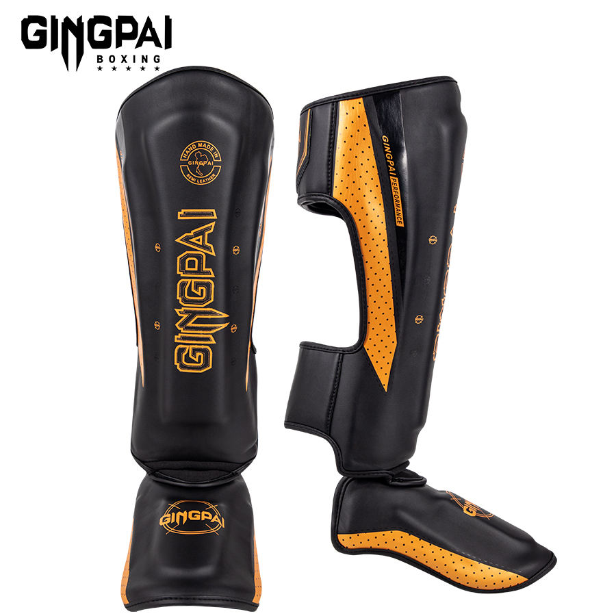 Espinilleras Profesionales de alta calidad de Cuero PU para MMA Muay Thai Kickboxing Adultos y Niños – Protección de Espinilla Ajustable con Velcro, Transpirables y Ligeras