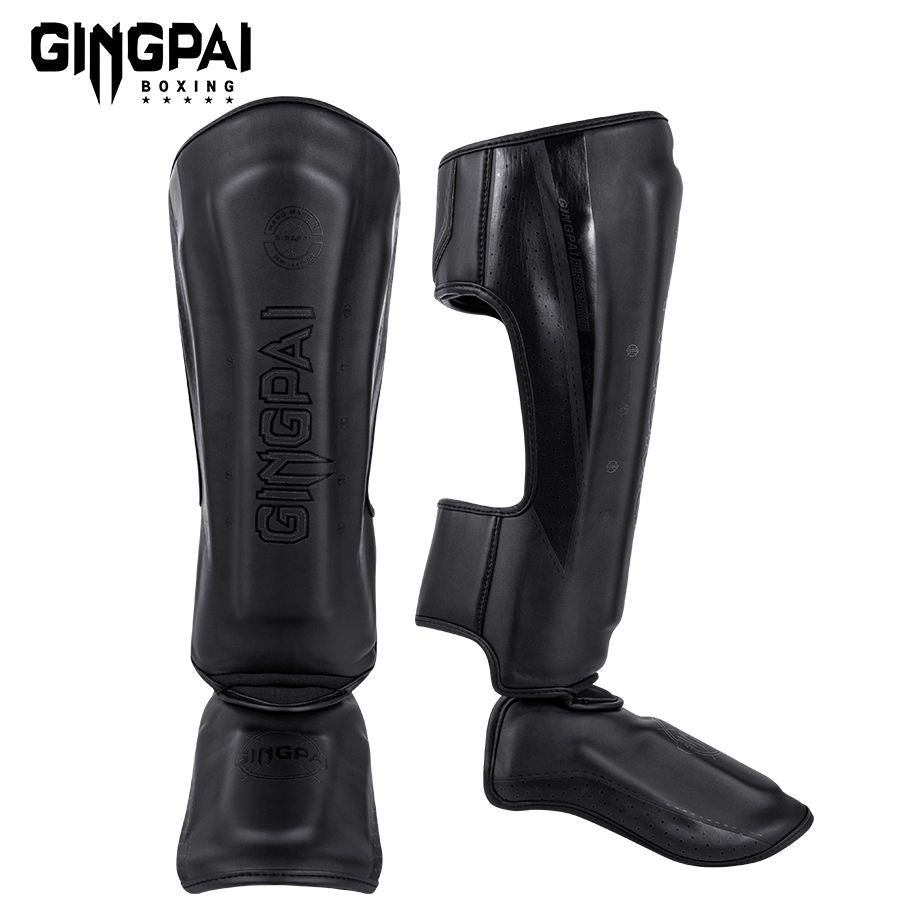 Espinilleras Profesionales de alta calidad de Cuero PU para MMA Muay Thai Kickboxing Adultos y Niños – Protección de Espinilla Ajustable con Velcro, Transpirables y Ligeras